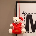 Weihnachts-Teddybär-Plüschtasche in Cremeweiß mit Merry Christmas Stickerei und Seil - Weihnachtsbär Aufbewahrungstasche (Cremeweiß) / Gebrochenes Weiß