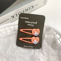Handmade pink heart hair clip with cute white bear illustration on a display card - [10] Orange Bear