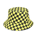 Detailed view of yellow and black checkerboard pattern on a sturdy canvas bucket hat - M (56-58cm) / Yellow
