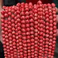 Polished red marble texture round beads with yellow veins for jewelry making - Synthetic Red Imperial Jasper