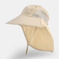 Beige kids outdoor sun hat with wide brim, neck flap and breathable mesh panels - Beige