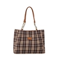 Classic brown plaid tote bag with leather handles and metallic chain detail - 36.5/28/10CM / Yellow Brown Plaid