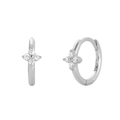 S925 sterling silver clover huggie earrings with cubic zirconia flowers in white finish - Ear Buckle / White Gold