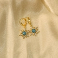 Golden sun earrings with green opal stone inlay and micro-pave zirconia on gold satin - Blue Opal