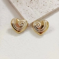 Minimalist 18K gold-plated heart earrings with white enamel swirl texture - White