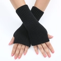Guantes clásicos negros de punto sin dedos con textura de rayas para moda de invierno - Talla única / Negro