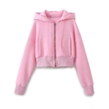 Women pink hooded zip-up sweatshirt with joggers and bandeau three-piece set - Pink Top