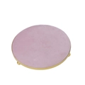 Close-up of pink velvet jewelry display tray with elegant gold metal trim and tripod feet - Small Round / Pink