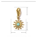 Detail view of gold sunburst pendant with natural blue stone and size measurements - Small Sun-Sky Blue Natural Stone