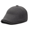Men's dark gray knitted flat cap with fleece lining and side metal style badge - Adjustable / Gray
