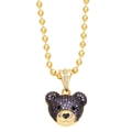Hip hop gold bead necklace with purple pavé crystal teddy bear pendant for women - Purple