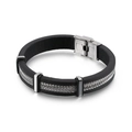 Bracciale da uomo in pelle intrecciata con inserto in maglia d'acciaio inossidabile argento - Stile in Pelle Intrecciata con Intarsio in Maglia Metallica (KB109509)
