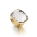 Anello in acciaio al titanio placcato oro con un grande cristallo sfaccettato chiaro - US 6 / Trasparente Incolore