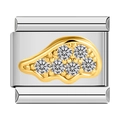 Silver stainless steel modular charm with golden crystal wings for DIY bracelets - Gold Diamond Surface Style (0767)