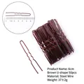 Brown U-shaped 6cm steel hair pins with wavy texture in a 50-piece pack set - 6cm U-Shaped-Bag Pack (50pcs) / Brown