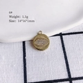 Detailed view of evil eye gold pendant showing 14x16x1mm dimensions and 1.1g weight - 6# (Round Eye)