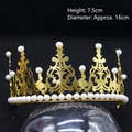 Golden bridal tiara with pearls, 7.5cm height and 16cm diameter for princess hair style - 002 Iron Sheet Large Gold