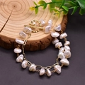 Baroque pearl bracelet with double-layer gold chain and T-bar clasp in S925 silver - Double-layer Asymmetric Baroque Pearl Bracelet Dual-use