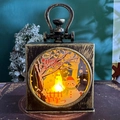 Bronze Christmas night light lantern with snowman scene and Merry Christmas text - Snowman / Bronze