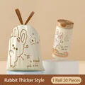 Thickened drawstring trash bags with cute cartoon bunny print in cream white color - Double Sided Thickening 2.0 Mil / Cream Rabbit-Beige-20 Pcs-45x50cm