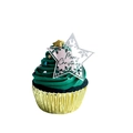 Christmas cupcake topper with Merry Christmas star on green swirl frosting - Rose Gold Star Style 3