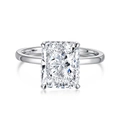 Luxurious S925 sterling silver ring with radiant cut ice flower cubic zirconia stone - US 5 / Rectangular Radiant / Silver White
