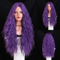 Display a tre viste di una parrucca sintetica lunga viola ondulata per donna - 72cm / 28 Pollici / Viola