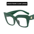 Oversized dark green cat eye glasses frame with metallic details and clear lenses - Green Frame