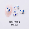 Blue and white checkerboard heart nail charms with rhinestones in 9x9mm size detail - Blue White Checkerboard Silver Edge Rhinestone (9482)