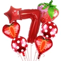 Set di palloncini fragola con numero 7 rosso e palloncini in alluminio a forma di frutta - Numero 7 Set