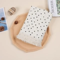 Newborn cotton blanket with black polka dots and decorative tassel trim for strollers - Black White Polka Dot