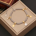 Chic two-tone stainless steel bracelet with metal charms on a champagne jewelry box - Gold Disc Pave Rhinestone Ball Style (4#)