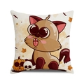 Halloween decorative square pillow cover with cute black cat, pumpkin and bat patterns - Halloween Element Collage Cat