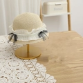 Chapeau cloche en paille beige pour filles avec dentelle blanche et nœuds noirs - 52cm(Suggéré 1-6 ans) / Chapeau / Poche zippée