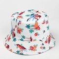 White bucket hat with tropical coconut tree and hibiscus flower Hawaiian print - M(56-58cm) / Coconut Tree Style C