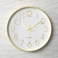Silent 30cm quartz wall clock with golden frame and 3D numeric scale on white dial - Champagne Gold Frame White Dial Gold Numbers