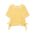 Short sleeve yellow chunky knit top with side tie bow accents and round neckline - Yellow