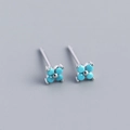 Minimalist S925 silver four-leaf flower studs with sky blue beads and silver accents - 925 Silver / Platinum (Turquoise)