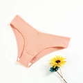 Slip da donna in cotone a forma di V color pesca chiaro con trama in maglia a coste - Rosso Fagiolo