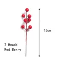 Detailed view of artificial red berry branch with seven berries and 15cm height mark - Red 7-branch Berries