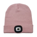 Pink knitted beanie hat featuring integrated LED light for warm winter outdoor visibility - 4-LED Style / Flesh Pink