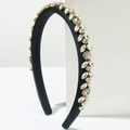 Baroque style wide black padded headband with sparkling crystal floral embroidery - White