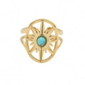 Golden bohemian open ring with hollow starburst design and turquoise stone inlay - Sun Flower Hollow Turquoise
