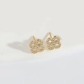 Romantic luxury clover stud earrings in gold finish with sparkling zircon accents - Clover Design (ES2845-6)