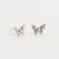 Exquisite S925 sterling silver butterfly stud earrings with marquise-cut zircon stones - 925 Silver / White Gold