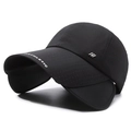Black athletic sun visor with retractable brim and side wave logo for outdoor sports - Adjustable / Black