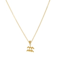 Golden Aquarius zodiac symbol pendant necklace with fine chain on white background - Aquarius / Pendant Only