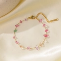 Colorful natural stone beaded bracelet with gold chain and adjustable clasp on silk background - QYE208 Irregular Colorful Stone Bracelet Gold