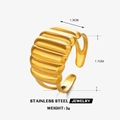 Minimalist 18K gold plated stainless steel open ring with wide horizontal wave design - Gold