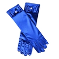 Gants de princesse en satin bleu roi pour filles avec nœud et perle en disposition croisée - Bleu Royal Avec Perles